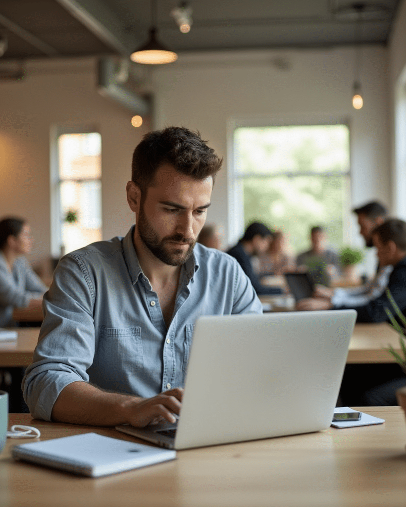 homme teletravail coworking