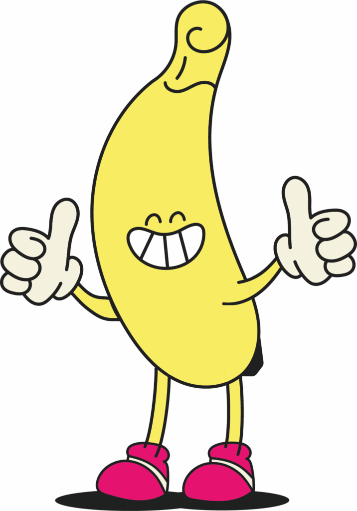 Une mascotte banane avec une banane en coupe de cheveux