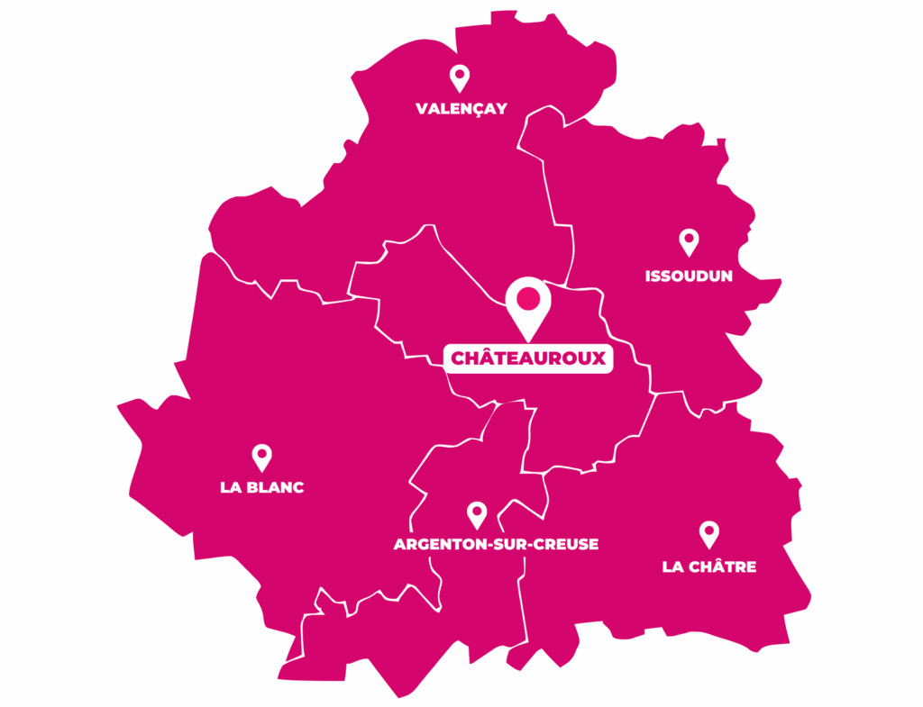 Carte des différents marchés de l'Indre où l'Agence d'Attractivité de l'Indre sera présent en fin d'année