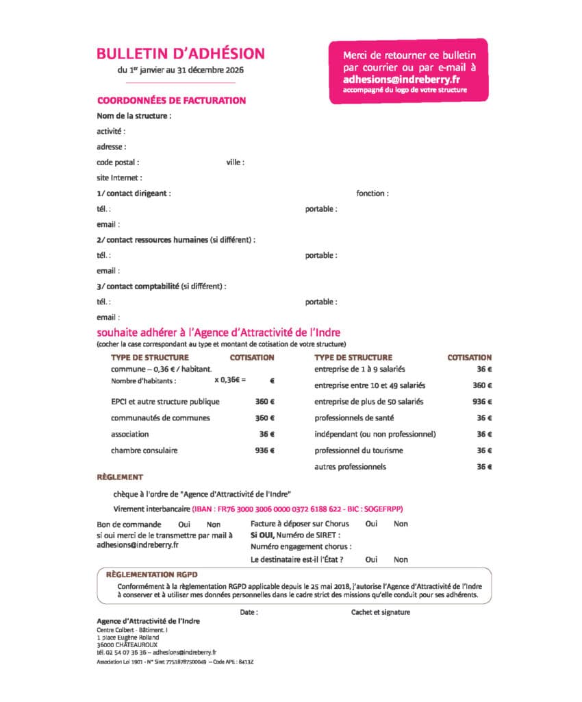 Bulletin d'adhésion A2I 2026